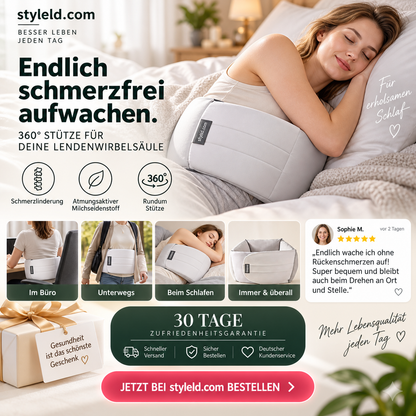 🛏️ Ergonomisches Lendenstützkissen – 360° Unterstützung, wrap-around Design, für erholsamen Schlaf 💤✨