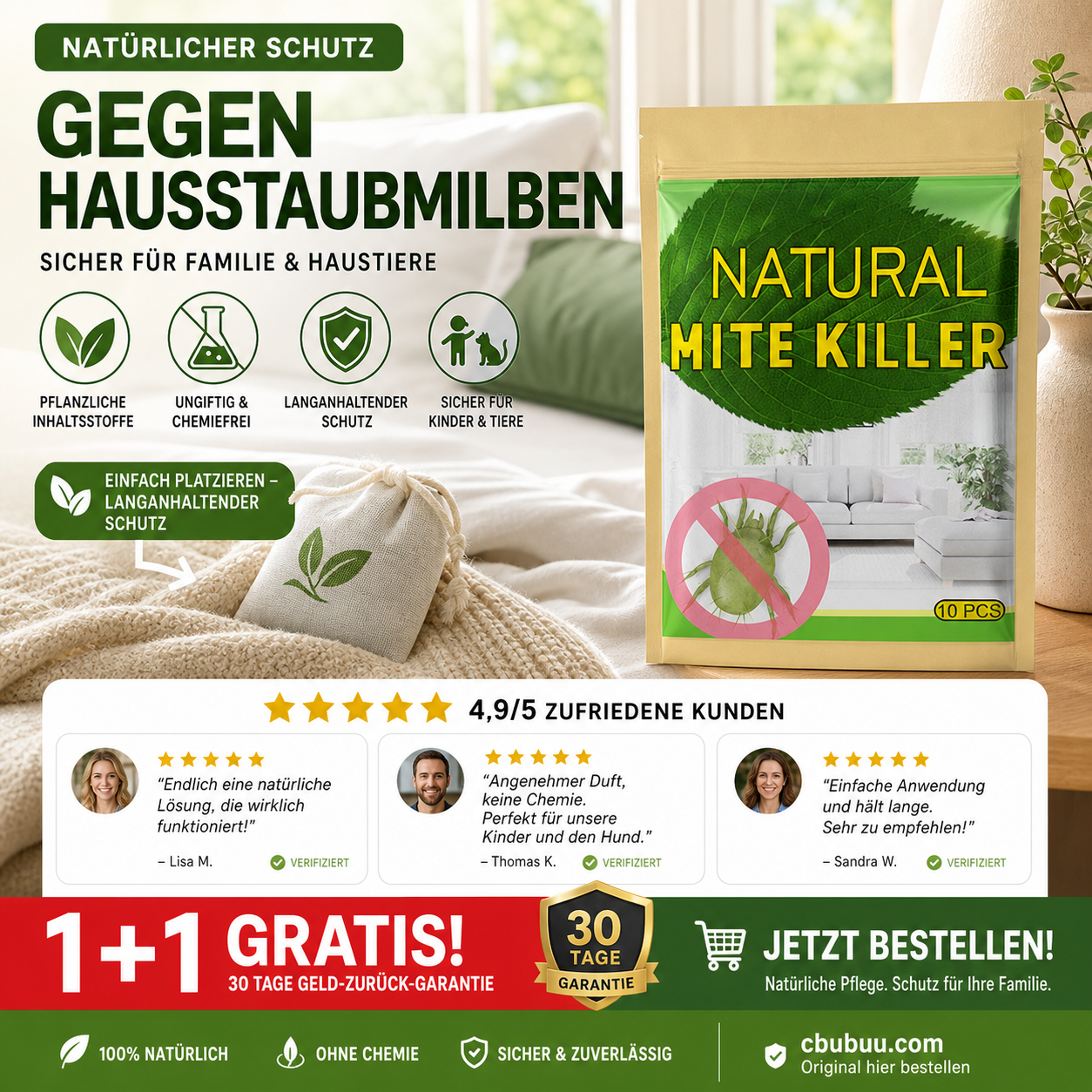 🧴🔥 HEISSER VERKAUF! Natürliches Milbenbekämpfungssäckchen – Pflanzlich, geruchsneutral & langanhaltend – Perfekt für Matratze, Sofa, Teppich & Kleiderschrank – Schützt Allergiker & Haushalt ✨