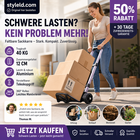 🛒📦 Klappbarer Handwagen – 40 kg, leicht, platzsparend – ideal für Umzug, Einkauf & Werkstatt! 💪