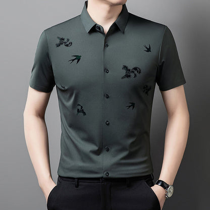 Men's Business Short-Sleeve Shirt in Stretchy Printed Fabric