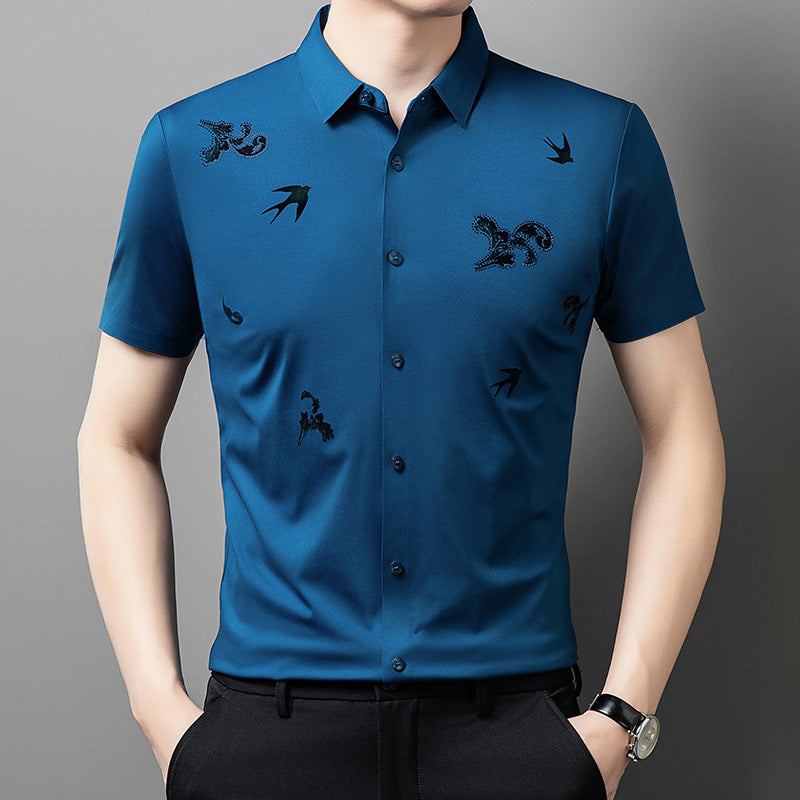 Men's Business Short-Sleeve Shirt in Stretchy Printed Fabric