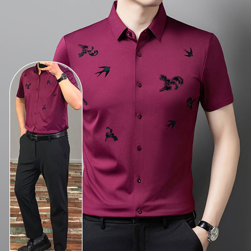 Men's Business Short-Sleeve Shirt in Stretchy Printed Fabric