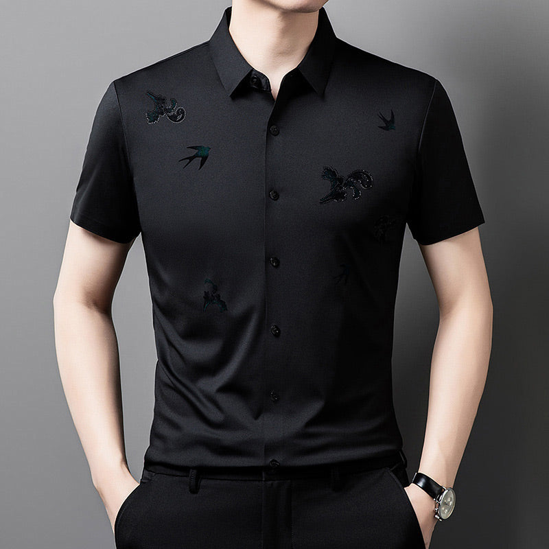 Men's Business Short-Sleeve Shirt in Stretchy Printed Fabric