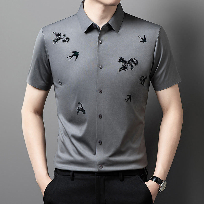 Men's Business Short-Sleeve Shirt in Stretchy Printed Fabric