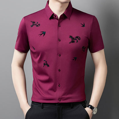 Men's Business Short-Sleeve Shirt in Stretchy Printed Fabric