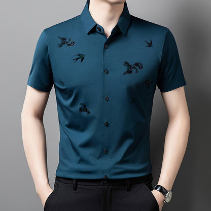 Men's Business Short-Sleeve Shirt in Stretchy Printed Fabric