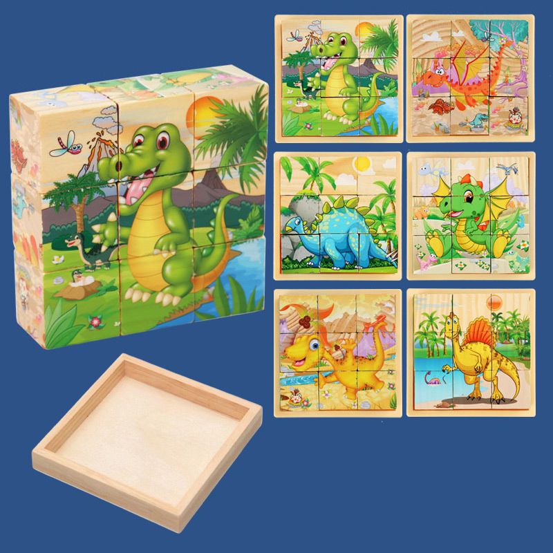 9-teiliges 3D-Würfelpuzzle-Set aus Holz mit sechsseitigen Bildern