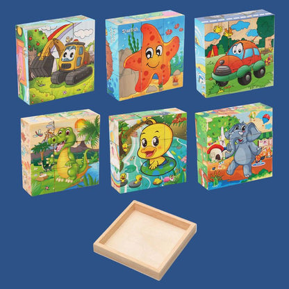 9-teiliges 3D-Würfelpuzzle-Set aus Holz mit sechsseitigen Bildern