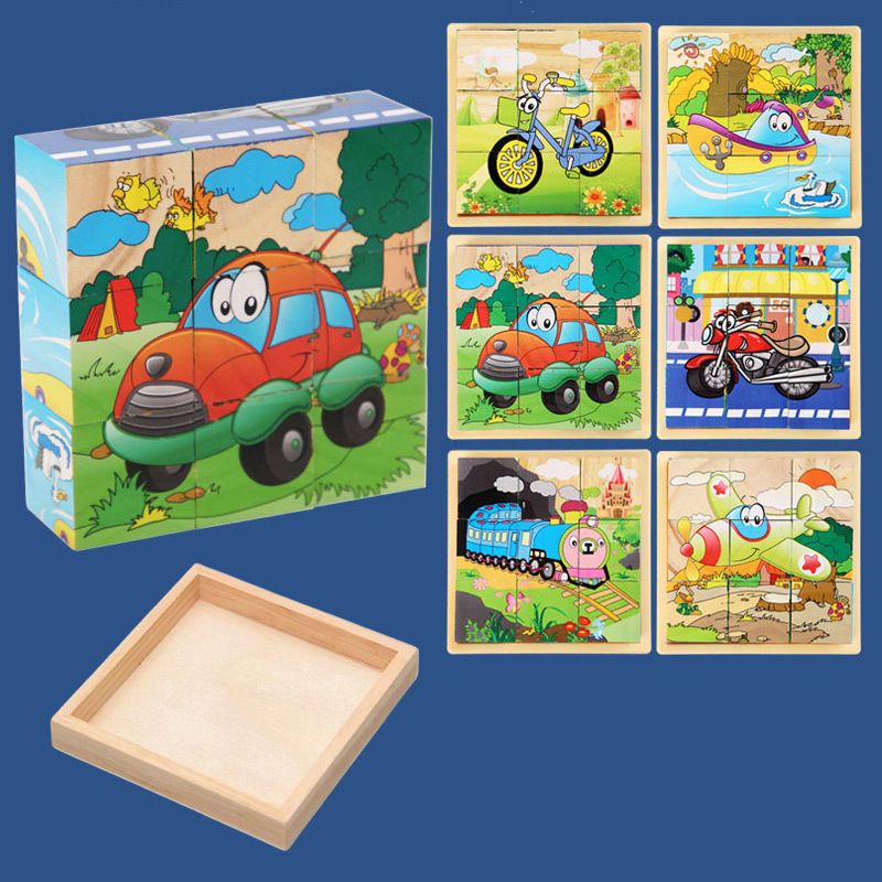 9-teiliges 3D-Würfelpuzzle-Set aus Holz mit sechsseitigen Bildern