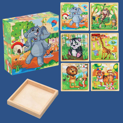 9-teiliges 3D-Würfelpuzzle-Set aus Holz mit sechsseitigen Bildern