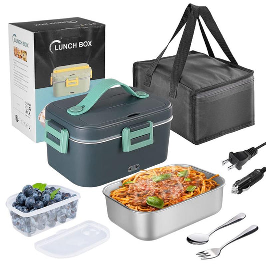 🔥 50 % Rabatt – Tragbare Heiz-Lunchbox mit Edelstahl-Einsatz – doppelte Spannung (12 V/220 V), trockene Erwärmung ohne Wasser – ideal für Auto, Büro & Reisen 🍱
