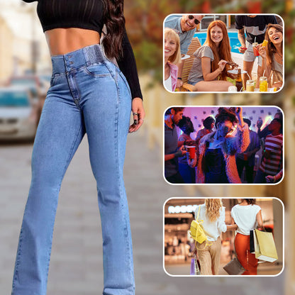 👖💕 Stretch-Schlagjeans mit hohem Bund – Perfekt für den Frühling! ✨ Bequem, schlank, nachhaltig 👖 Ideal für Alltag & Freizeit.