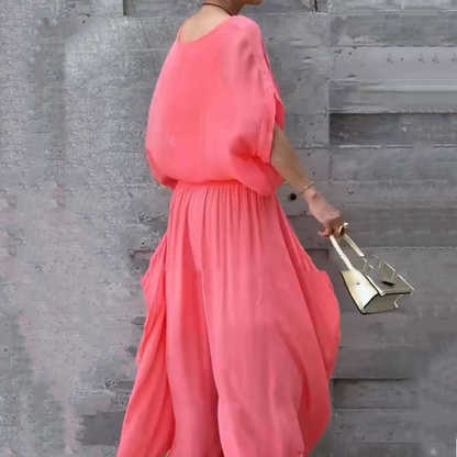 💗2-teiliges Set aus Chiffon mit lockerem Oberteil und weiten Schlitzhosen