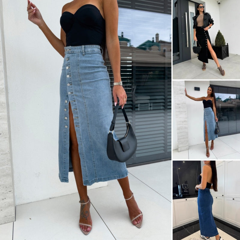 Stilvoller Bodycon-Rock aus Denim mit Knopfverschluss🔥