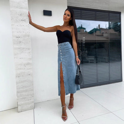 Stilvoller Bodycon-Rock aus Denim mit Knopfverschluss🔥