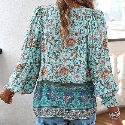 🌷Frühling Vorverkauf 50% Rabatt🍃Damenmode bedrucktes Langarmshirt mit V-Ausschnitt
