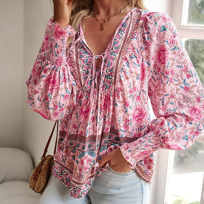 🌷Frühling Vorverkauf 50% Rabatt🍃Damenmode bedrucktes Langarmshirt mit V-Ausschnitt