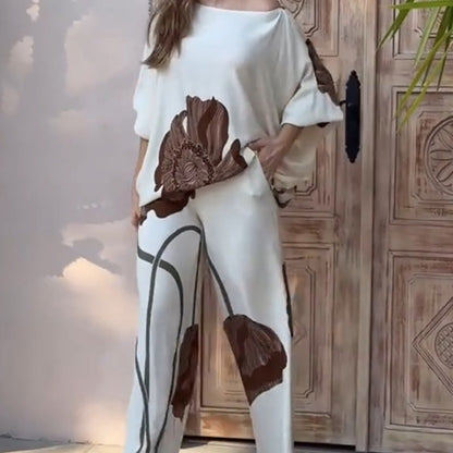 Damen-Zweiteiler mit trendigem Print: Lockeres Top & Hose