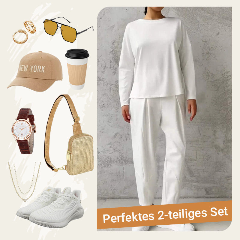 🔥2-teiliges Set mit langärmeligem Oberteil mit Rundhalsausschnitt ＆ Hose🔥