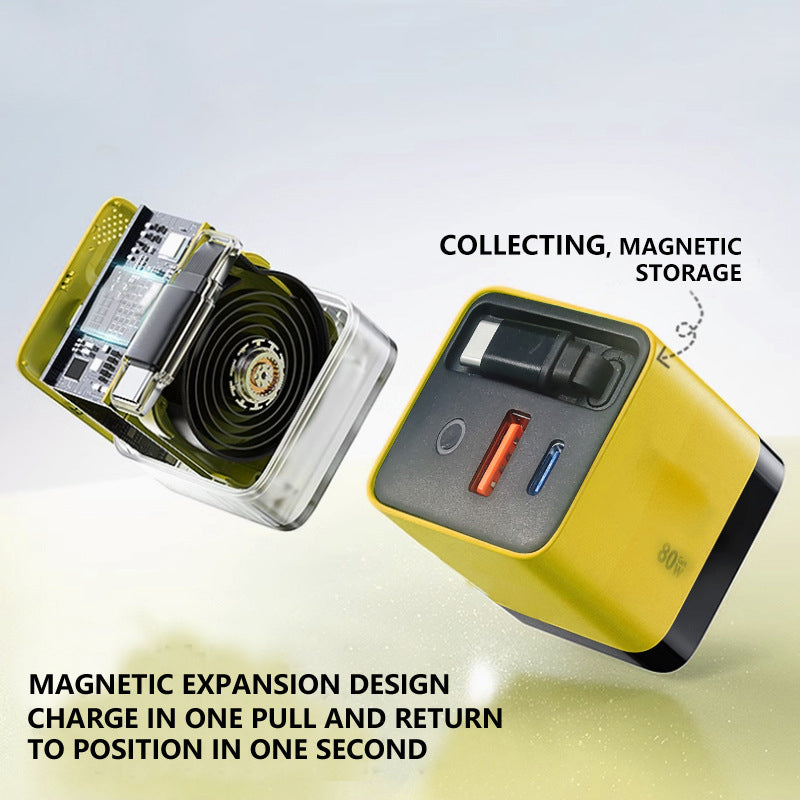 3-in-1-GaN-Ladegerät, 80 W MAX skalierbares Schnelllademodul mit Typ-C-Kabel und 2 USB-Anschlüssen