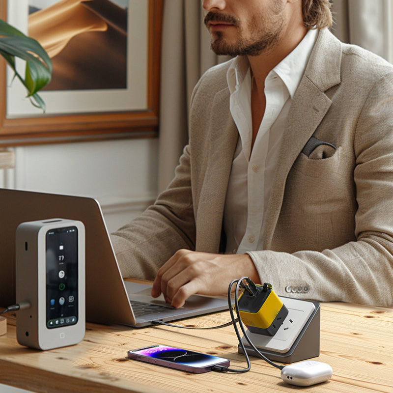 3-in-1-GaN-Ladegerät, 80 W MAX skalierbares Schnelllademodul mit Typ-C-Kabel und 2 USB-Anschlüssen