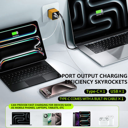 3-in-1-GaN-Ladegerät, 80 W MAX skalierbares Schnelllademodul mit Typ-C-Kabel und 2 USB-Anschlüssen