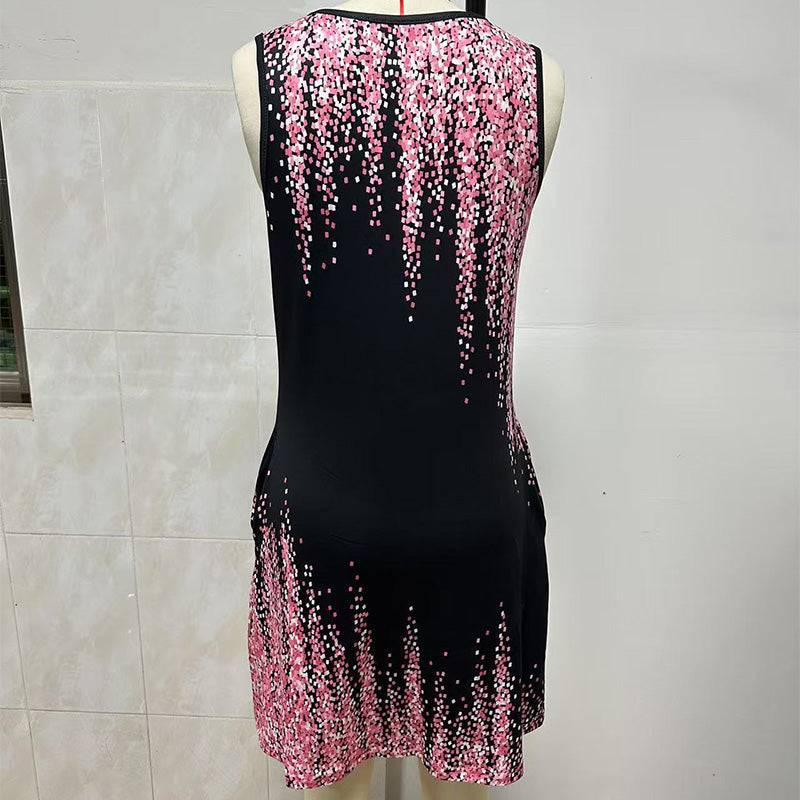 ⏳ Befristetes Angebot⏰Modischer Druck ärmelloses Minikleid für Frauen