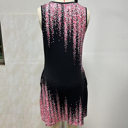 ⏳ Befristetes Angebot⏰Modischer Druck ärmelloses Minikleid für Frauen