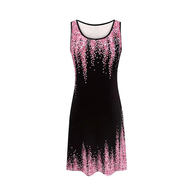⏳ Befristetes Angebot⏰Modischer Druck ärmelloses Minikleid für Frauen