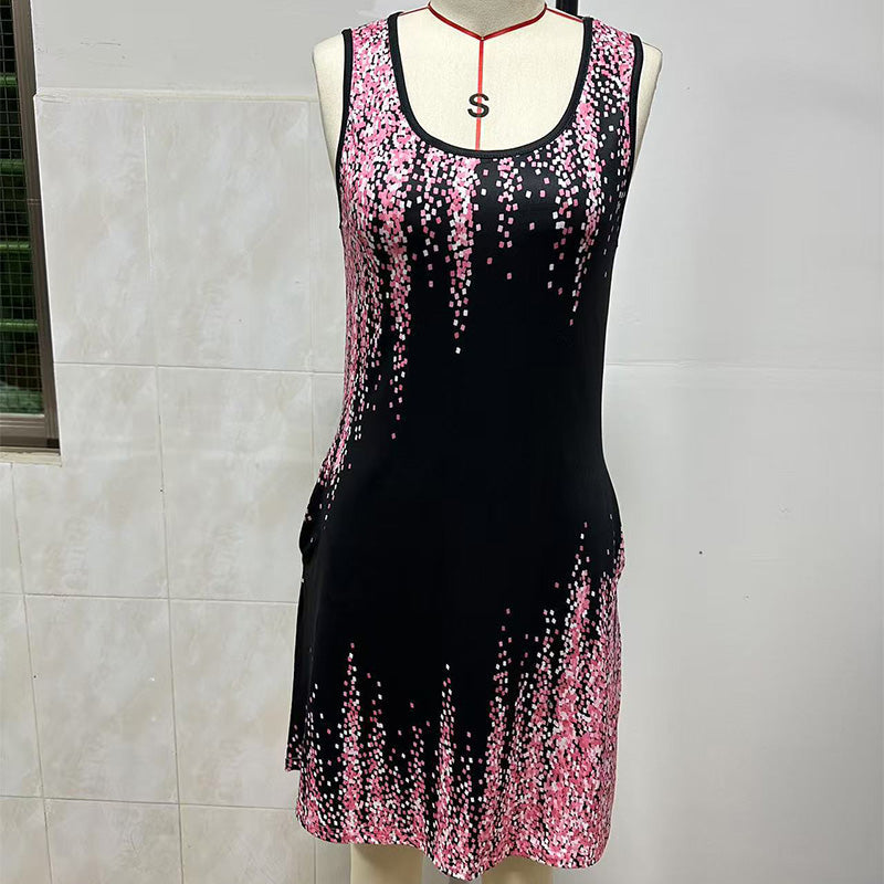 ⏳ Befristetes Angebot⏰Modischer Druck ärmelloses Minikleid für Frauen