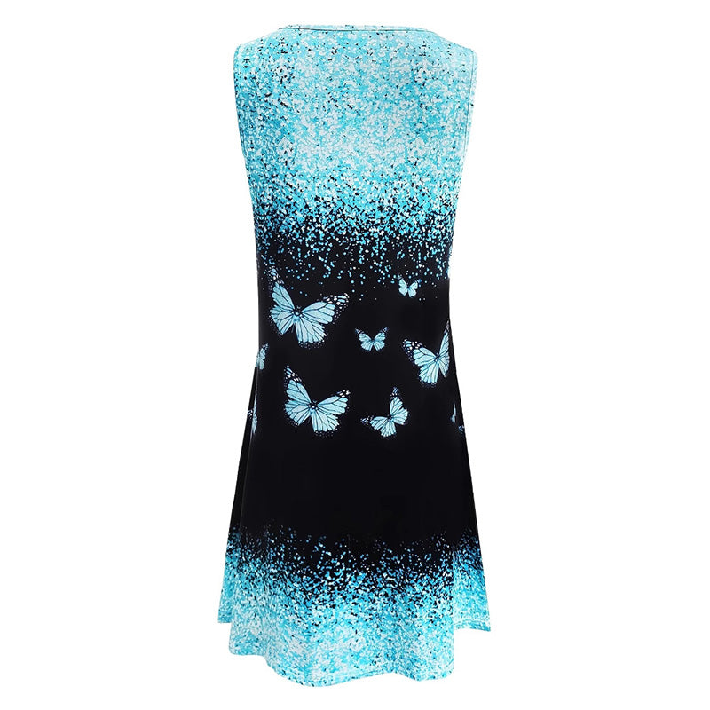 ⏳ Befristetes Angebot⏰Modischer Druck ärmelloses Minikleid für Frauen