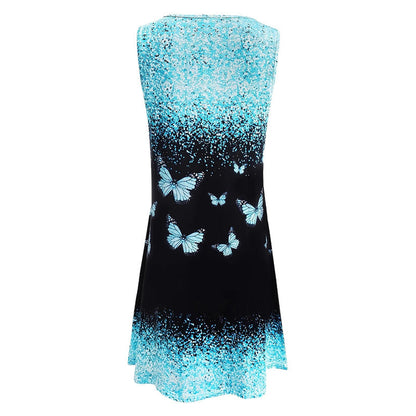 ⏳ Befristetes Angebot⏰Modischer Druck ärmelloses Minikleid für Frauen