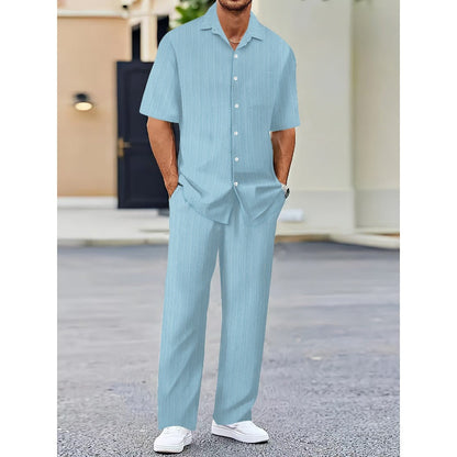 Herren-Set aus Oberteil mit Kragen und Hose mit Kordelzug