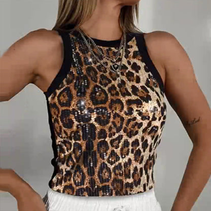🔥🩱Slim Fit Tanktop mit Pailletten und Rundhalsausschnitt