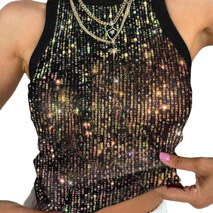 🔥🩱Slim Fit Tanktop mit Pailletten und Rundhalsausschnitt