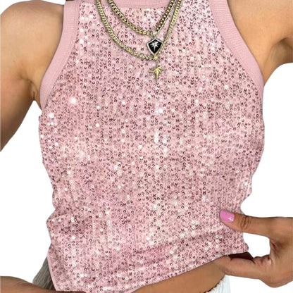 🔥🩱Slim Fit Tanktop mit Pailletten und Rundhalsausschnitt