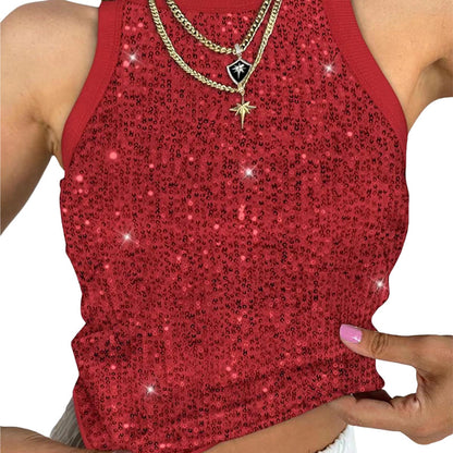 🔥🩱Slim Fit Tanktop mit Pailletten und Rundhalsausschnitt