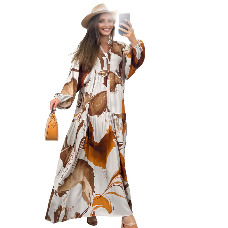 👗🌸 Maxi-Blumenkleid für Damen mit V-Ausschnitt – Fließender Stoff, Romantisches Design & Perfekt für Den Sommer ☀️