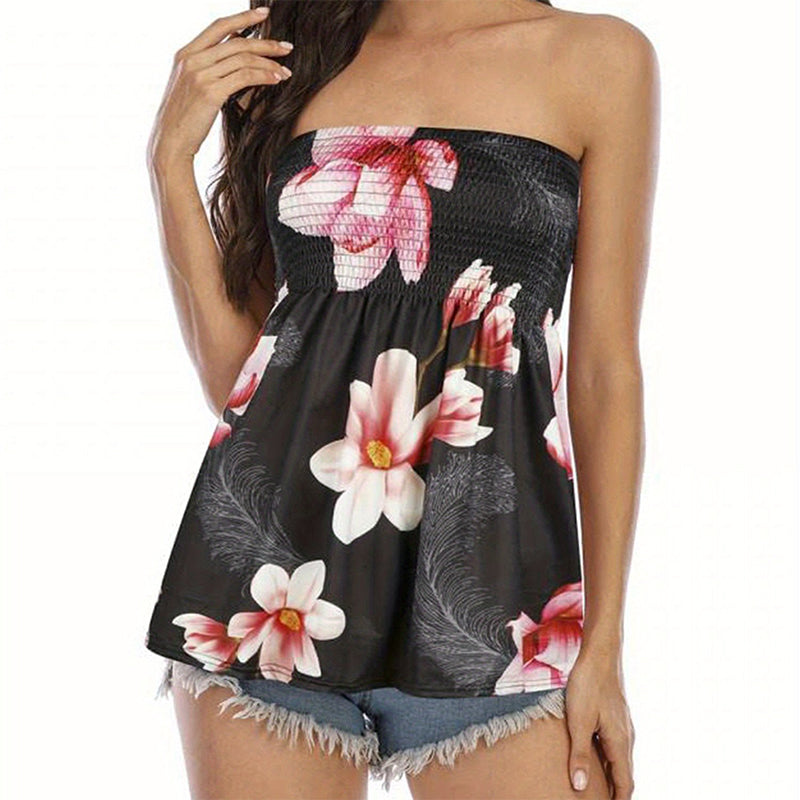 Sexy, trägerloses, gesmoktes Bandeau-Top für Damen