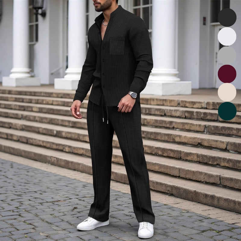 🎁2026 Neu eingetroffen 55 % RABATT💥Lässiges Waffelhemd und Hose für Herren, 2-teiliges Set