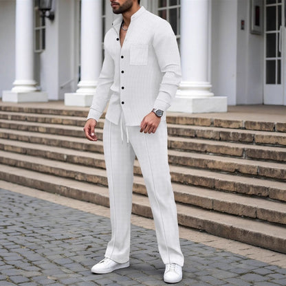 🎁2026 Neu eingetroffen 55 % RABATT💥Lässiges Waffelhemd und Hose für Herren, 2-teiliges Set