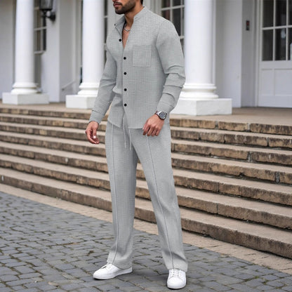 🎁2026 Neu eingetroffen 55 % RABATT💥Lässiges Waffelhemd und Hose für Herren, 2-teiliges Set