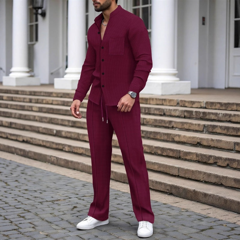 🎁2026 Neu eingetroffen 55 % RABATT💥Lässiges Waffelhemd und Hose für Herren, 2-teiliges Set