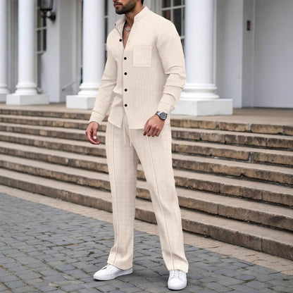 🎁2026 Neu eingetroffen 55 % RABATT💥Lässiges Waffelhemd und Hose für Herren, 2-teiliges Set