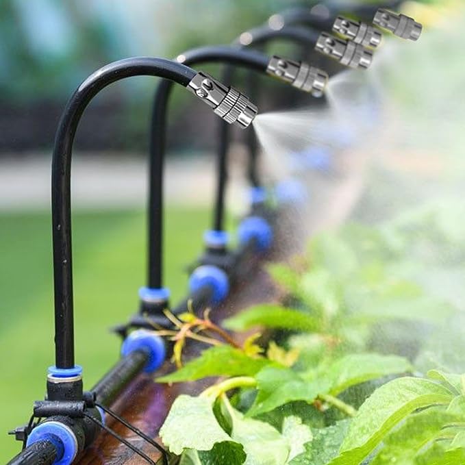Smartes Sprinkler-Set ✨ Verstellbare Düsen | Flexibler Metallschlauch | Pfahlmontage möglich | Vielseitige Funktionalität | Ideal für Gärten, Terrassen & Gewächshäuser 🌿