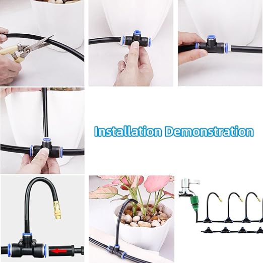 Smartes Sprinkler-Set ✨ Verstellbare Düsen | Flexibler Metallschlauch | Pfahlmontage möglich | Vielseitige Funktionalität | Ideal für Gärten, Terrassen & Gewächshäuser 🌿
