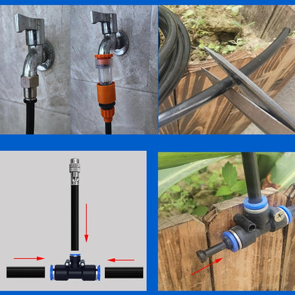 Smartes Sprinkler-Set ✨ Verstellbare Düsen | Flexibler Metallschlauch | Pfahlmontage möglich | Vielseitige Funktionalität | Ideal für Gärten, Terrassen & Gewächshäuser 🌿