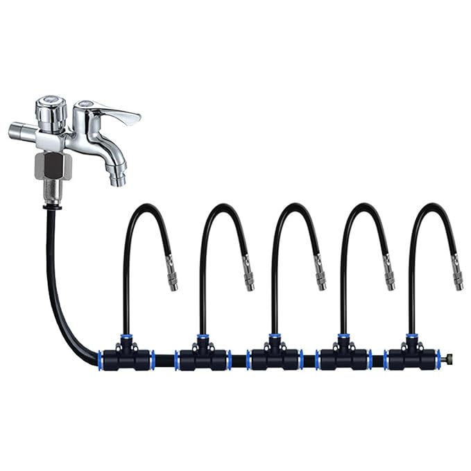 Smartes Sprinkler-Set ✨ Verstellbare Düsen | Flexibler Metallschlauch | Pfahlmontage möglich | Vielseitige Funktionalität | Ideal für Gärten, Terrassen & Gewächshäuser 🌿