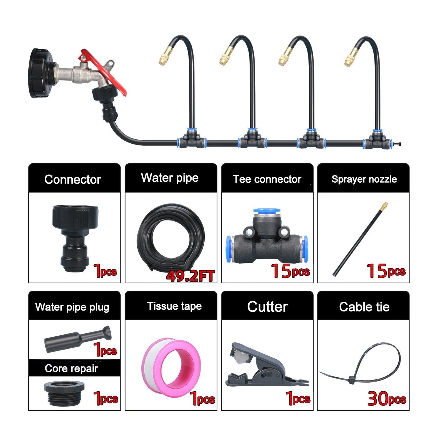 Smartes Sprinkler-Set ✨ Verstellbare Düsen | Flexibler Metallschlauch | Pfahlmontage möglich | Vielseitige Funktionalität | Ideal für Gärten, Terrassen & Gewächshäuser 🌿