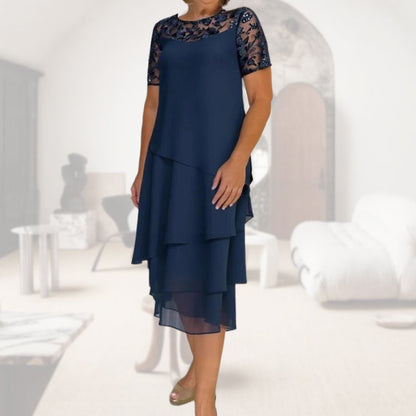 Elegantes Damen-Midikleid in A-Linie mit mehrlagigem Mesh